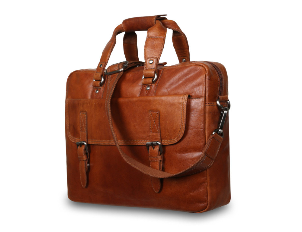 Чоловіча ділова шкіряна сумка-портфель Ashwood Leather F83 Cognac - Фотографія № 3