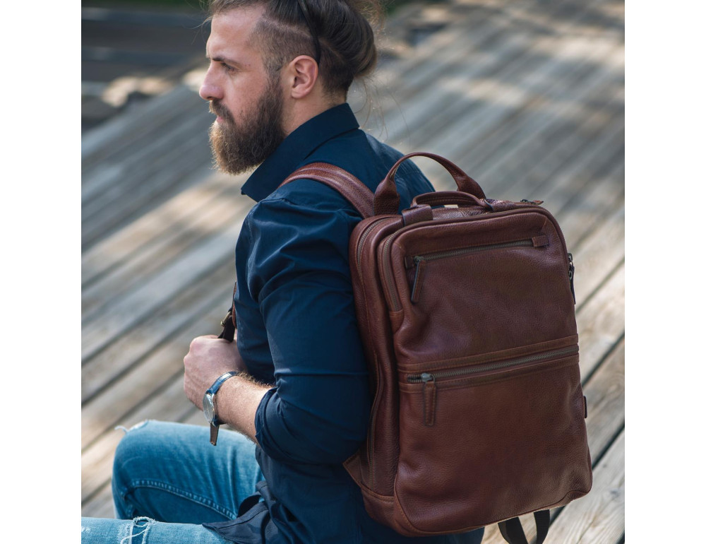 Коричневий чоловічий рюкзак зі свинячої шкіри Ashwood Leather Jordan Chestnut - Фотографія № 2