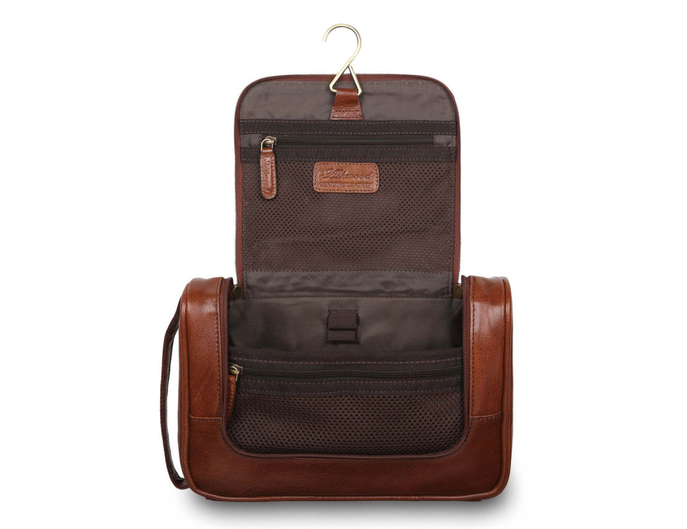 Несесер шкіряний із гладкої шкіри Ashwood Leather 89145 Chestnut Brown - Фотографія № 5
