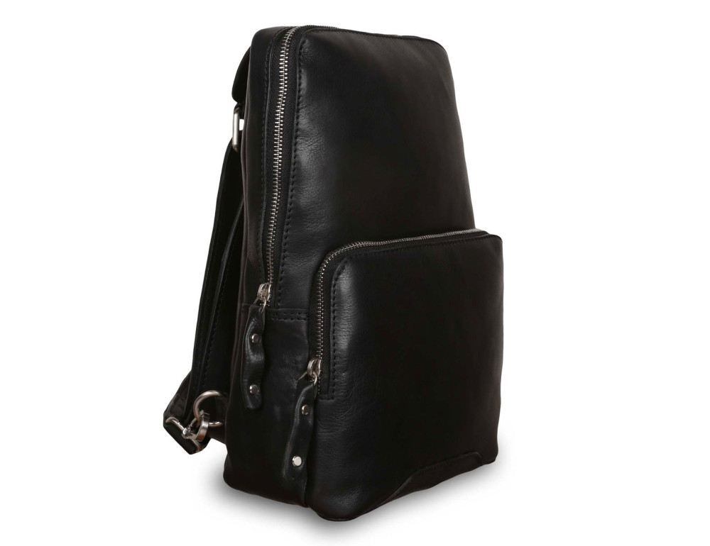 Рюкзак на одне плече чорного кольору Ashwood Leather Slingo Black - Фотографія № 3