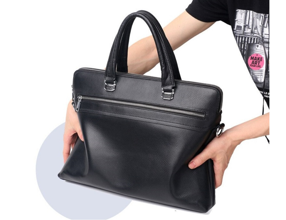Чорна сумка під ноутбук із свинячої шкіри Bexhill Bx17610 Black - Фотографія № 2