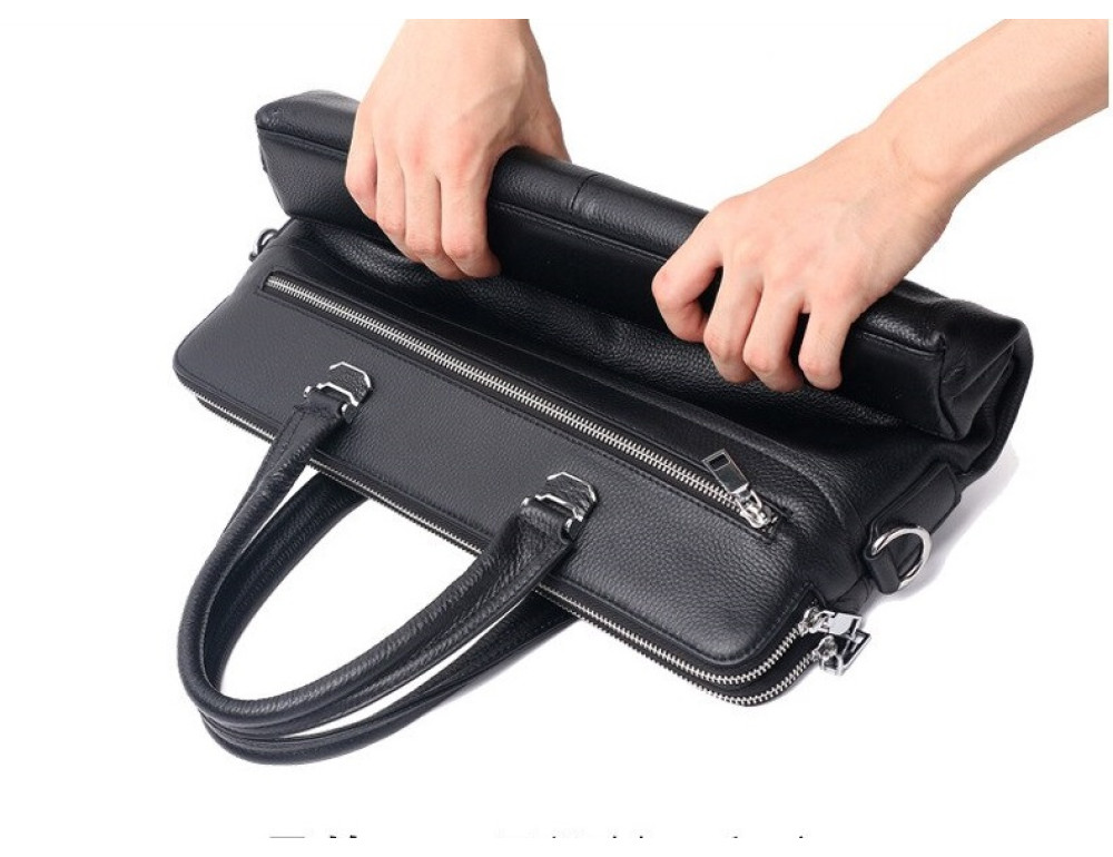Чорна сумка під ноутбук із свинячої шкіри Bexhill Bx17610 Black - Фотографія № 5