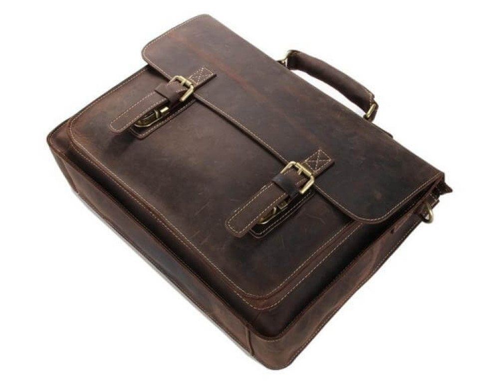 Чоловічий шкіряний портфель TIDING BAG 7205R темно-коричневий - Фотографія № 7