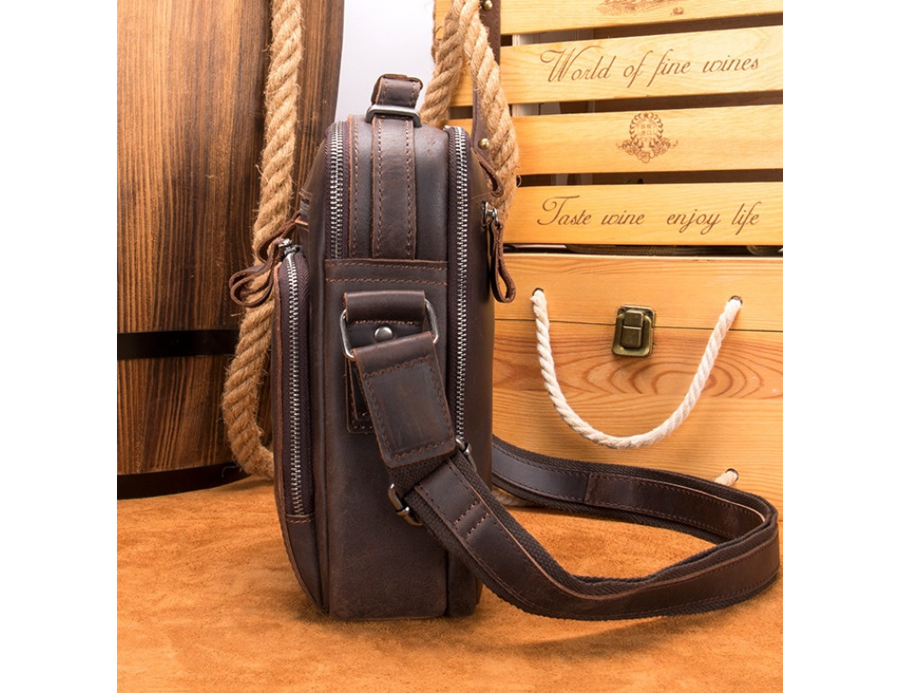 Кожаная барсетка тёмно-коричневого цвета Bexhill bx6014 Dark coffee - Фото № 3
