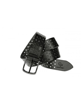 Чёрный ремень джинсовый из толстой кожи Grande Pelle 430012308