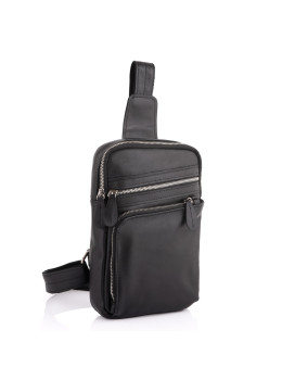 Чёрная кожаная сумка-рюкзак на одно плечо Newery N6896GA