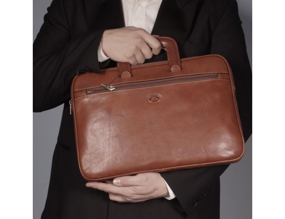 Шкіряна папка з ручками що ховаються TONY PEROTTI Italico 8090 cognac - Фотографія № 2