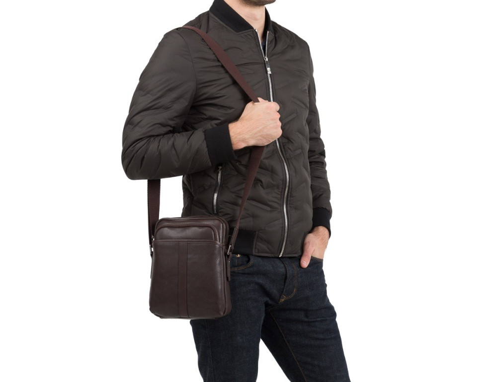 Шкіряна сумка через плече TIDING BAG M47-21109-1C коричнева - Фотографія № 2