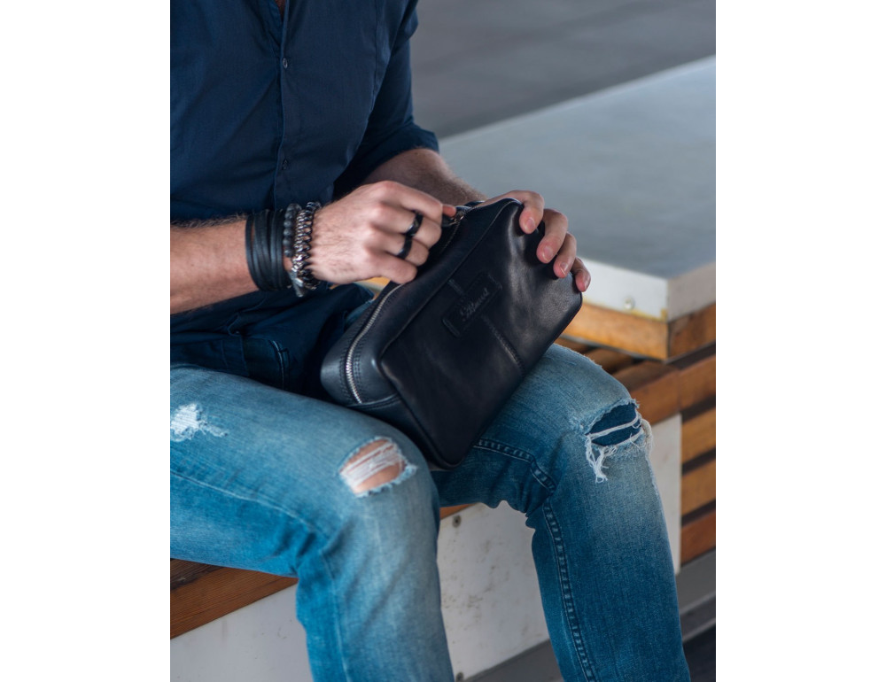Чорний шкіряний несесер Ashwood Leather M59 Black - Фотографія № 2