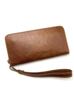Светло-коричневый кожаный кошелёк-клатч Newery N10003GCR