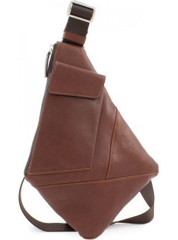 Стильная кожаная сумка-слинг коньячного цвета Grande Pelle 721623