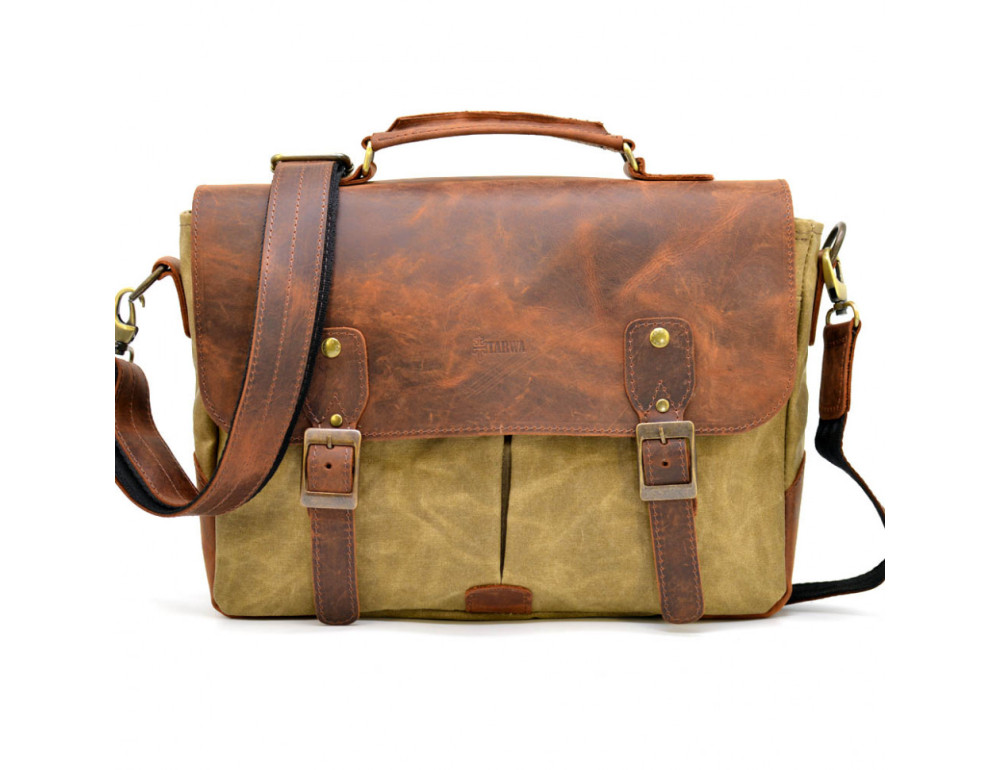 Стильный мужской портфель из парусины и кожи TARWA RYc-3960-3md - Фото № 5