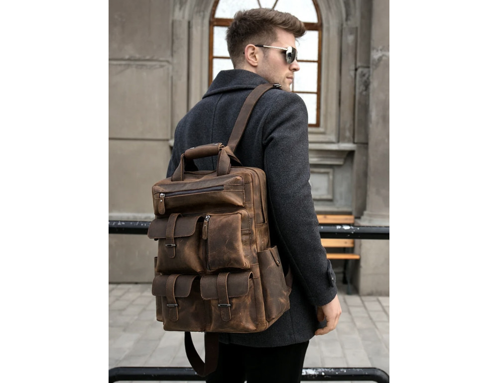 Чоловічий добротний рюкзак Tiding Bag t3081DB коричневий - Фотографія № 6