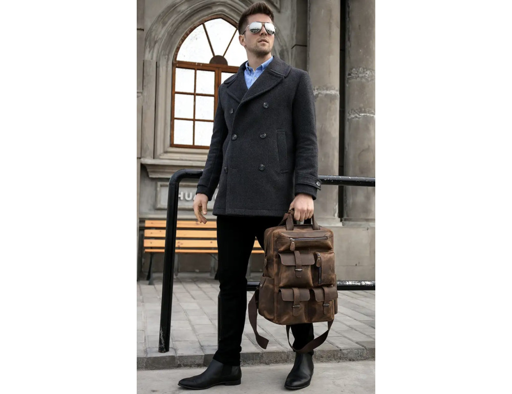 Чоловічий добротний рюкзак Tiding Bag t3081DB коричневий - Фотографія № 7