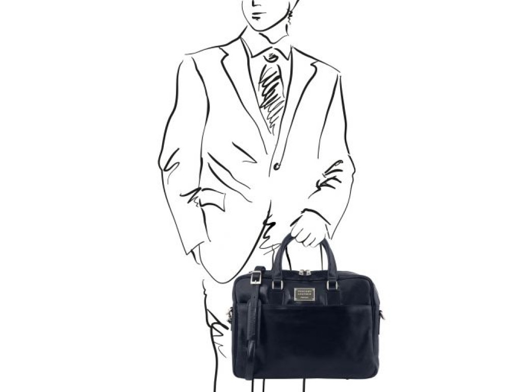 Темно-синя шкіряна сумка під ноутбук URBINO Tuscany Leather TL141241 Navy - Фотографія № 2