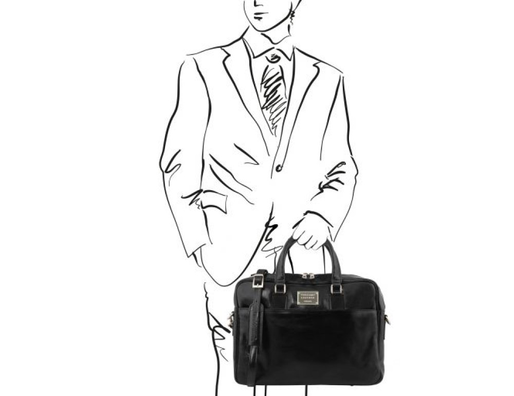 Чорна шкіряна сумка під ноутбук URBINO Tuscany Leather TL141241 Black - Фотографія № 2
