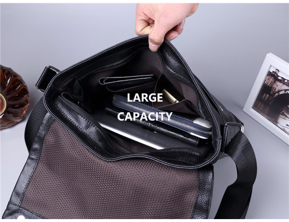 Чорна горизонтальна сумка формату а-4 Tiding Bag 2121A - Фотографія № 6
