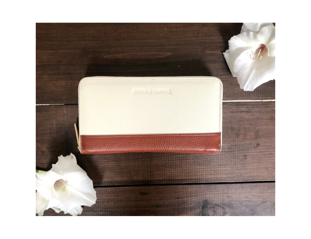 Кремовий шкіряний гаманець на блискавки Smith & Canova 26800 CREAM-TAN - Фотографія № 2