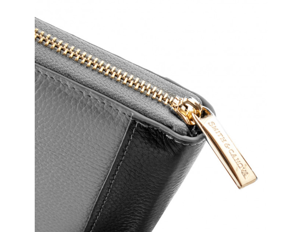 Сірий шкіряний гаманець на блискавки Smith & Canova 26800 GREY-DKGREY - Фотографія № 4