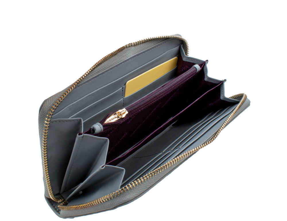 Сірий шкіряний гаманець на блискавки Smith & Canova 26800 GREY-DKGREY - Фотографія № 5