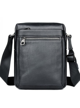 Чёрная кожаная сумка-мессенджер Tiding Bag 6026A