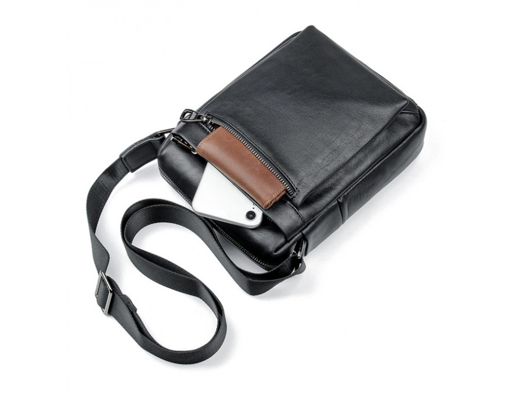 Чорна шкіряна сумка-месенджер Tiding Bag 6026A - Фотографія № 6