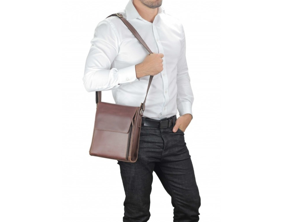 Коричневий шкіряний месенджер середнього розміру Tiding Bag 7055B-2 - Фотографія № 2