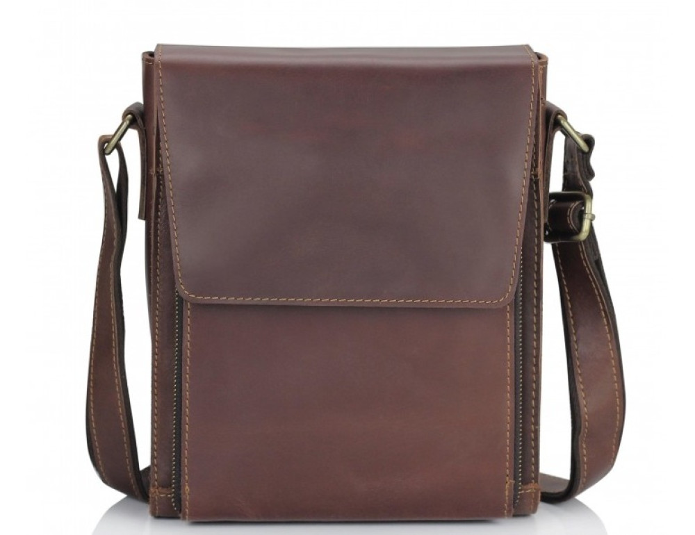 Коричневий шкіряний месенджер середнього розміру Tiding Bag 7055B-2 - Фотографія № 3