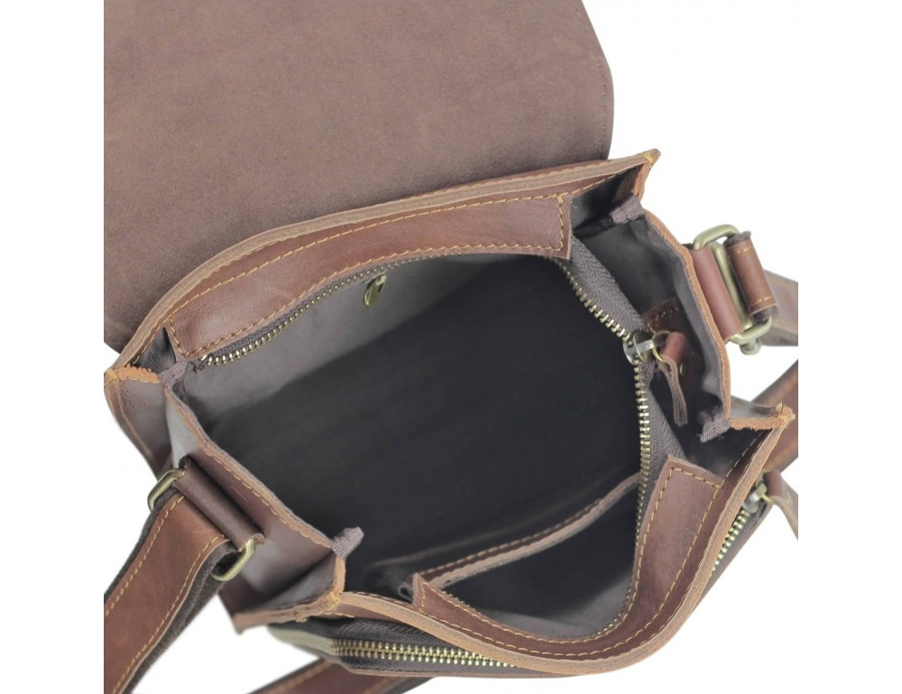Коричневий шкіряний месенджер середнього розміру Tiding Bag 7055B-2 - Фотографія № 5