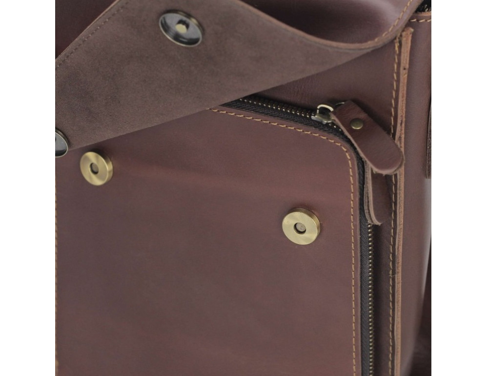 Коричневий шкіряний месенджер середнього розміру Tiding Bag 7055B-2 - Фотографія № 6