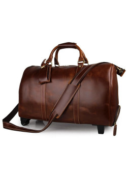 Кожаная дорожная сумка с колёсами John McDee 7077LB