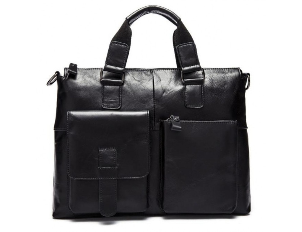 Чорна шкіряна сумка для ноутбука 15' Tiding Bag 7264A - Фотографія № 3