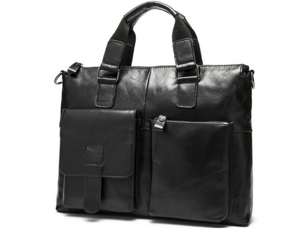 Чорна шкіряна сумка для ноутбука 15' Tiding Bag 7264A - Фотографія № 4