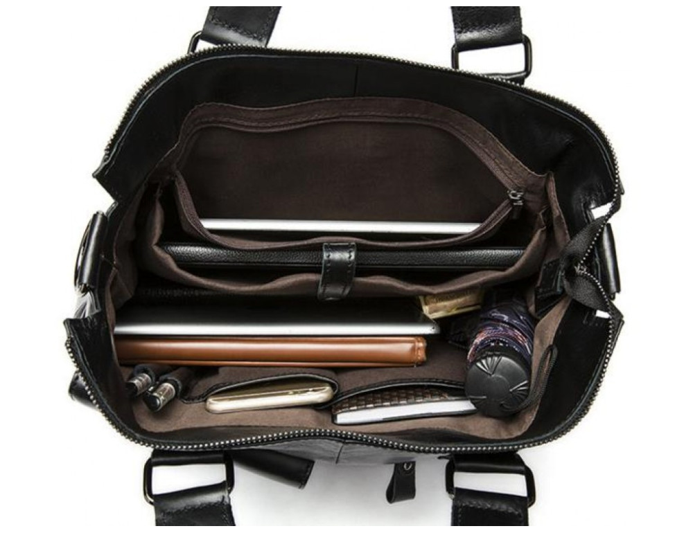 Чорна шкіряна сумка для ноутбука 15' Tiding Bag 7264A - Фотографія № 7