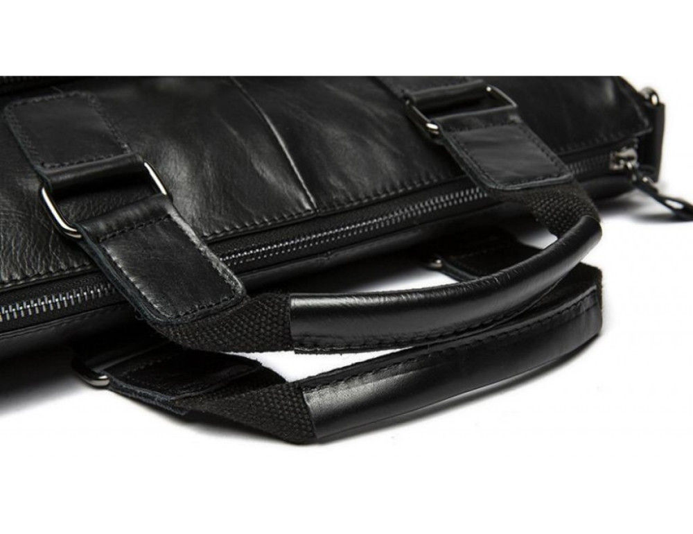 Чорна шкіряна сумка для ноутбука 15' Tiding Bag 7264A - Фотографія № 8