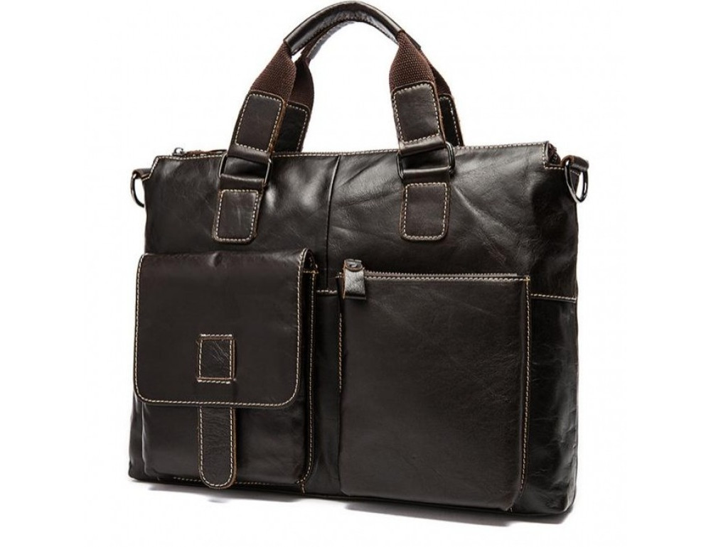 Коричнева шкіряна сумка для ноутбука 15' Tiding Bag 7264C - Фотографія № 4
