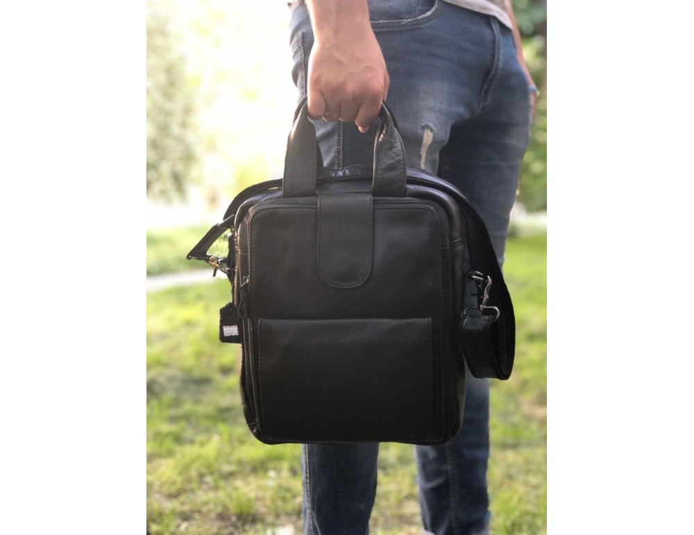 Чоловіча шкіряна сумка-месенджер TIDING BAG 7266A чорний - Фотографія № 2