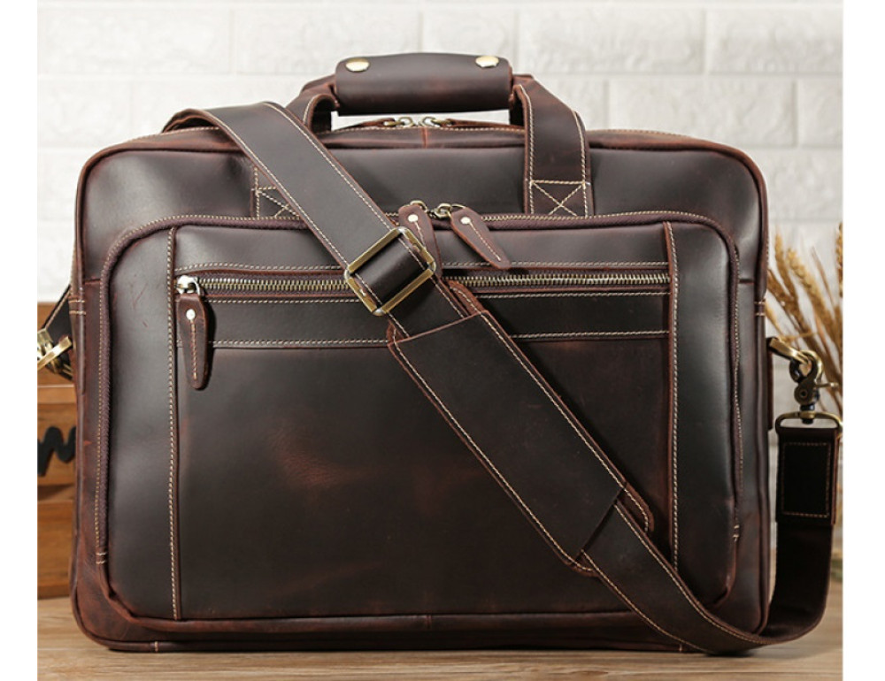 Шкіряна сумка з двома відділеннями Tiding Bag 7367R коричнева - Фотографія № 8