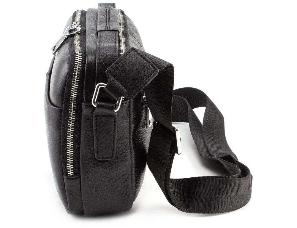 Чёрная мужская барсетка из телячьей кожи Marco Coverna 7711-1A black - Фото № 3