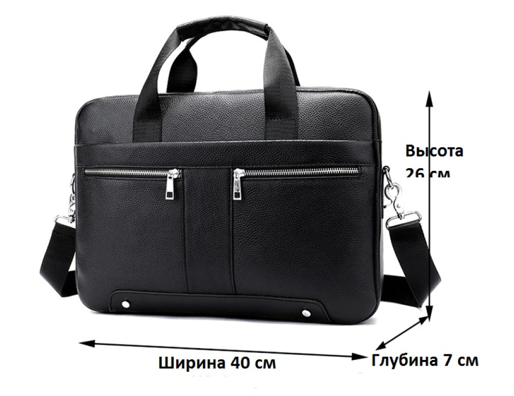 Чорна шкіряна сумка під ноутбук 15,6 'Tiding Bag 8522A - Фотографія № 5