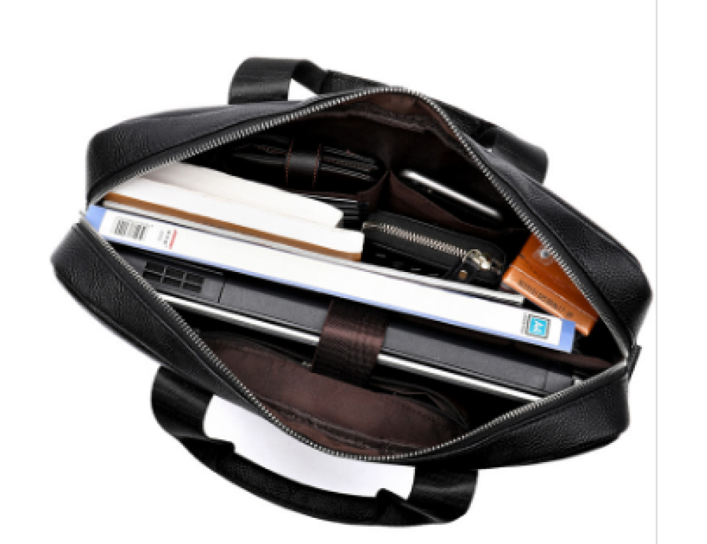 Чорна шкіряна сумка під ноутбук 15,6 'Tiding Bag 8522A - Фотографія № 6