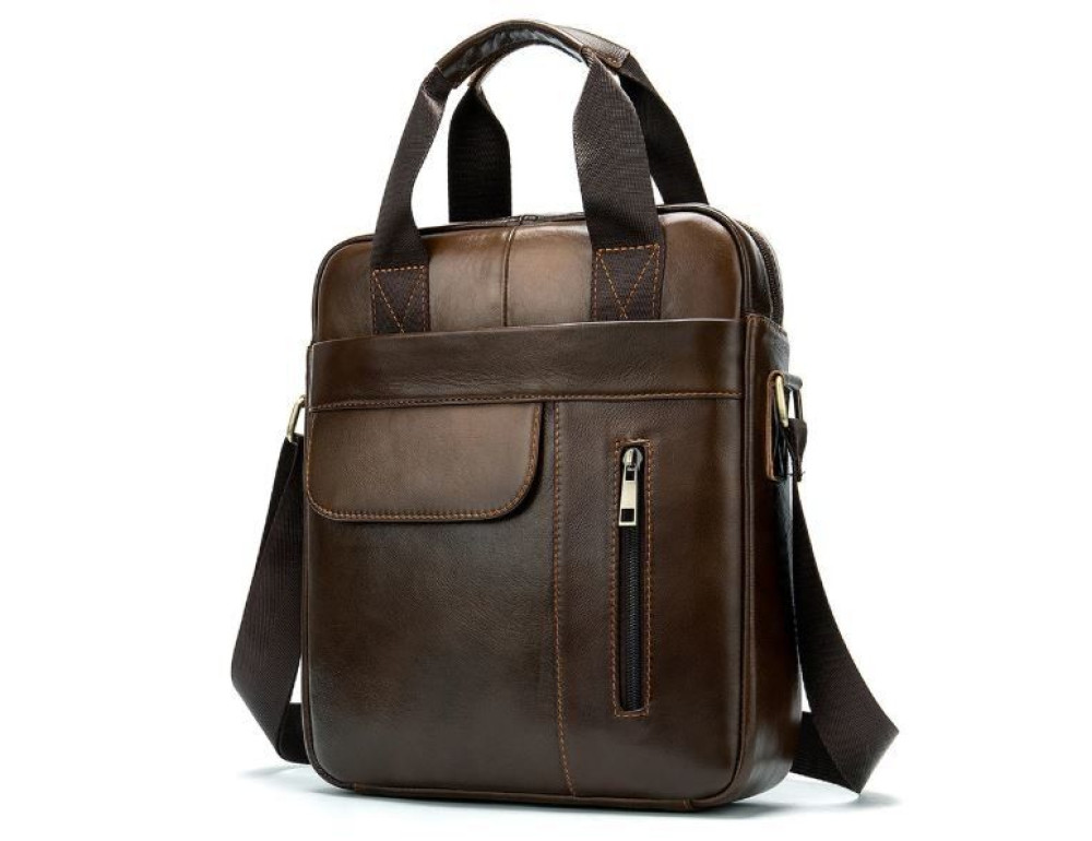 Коричнева вертикальна шкіряна сумка Tiding Bag 8578C - Фотографія № 3