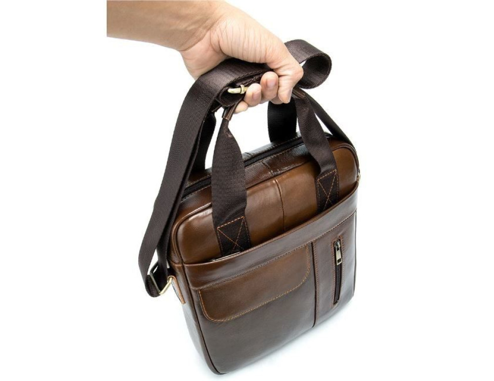 Коричнева вертикальна шкіряна сумка Tiding Bag 8578C - Фотографія № 9