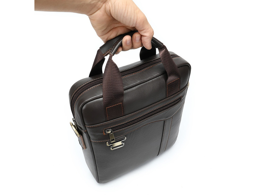 Темно-коричнева чоловіча шкіряна сумка A4 Tiding Bag 8569J - Фотографія № 5