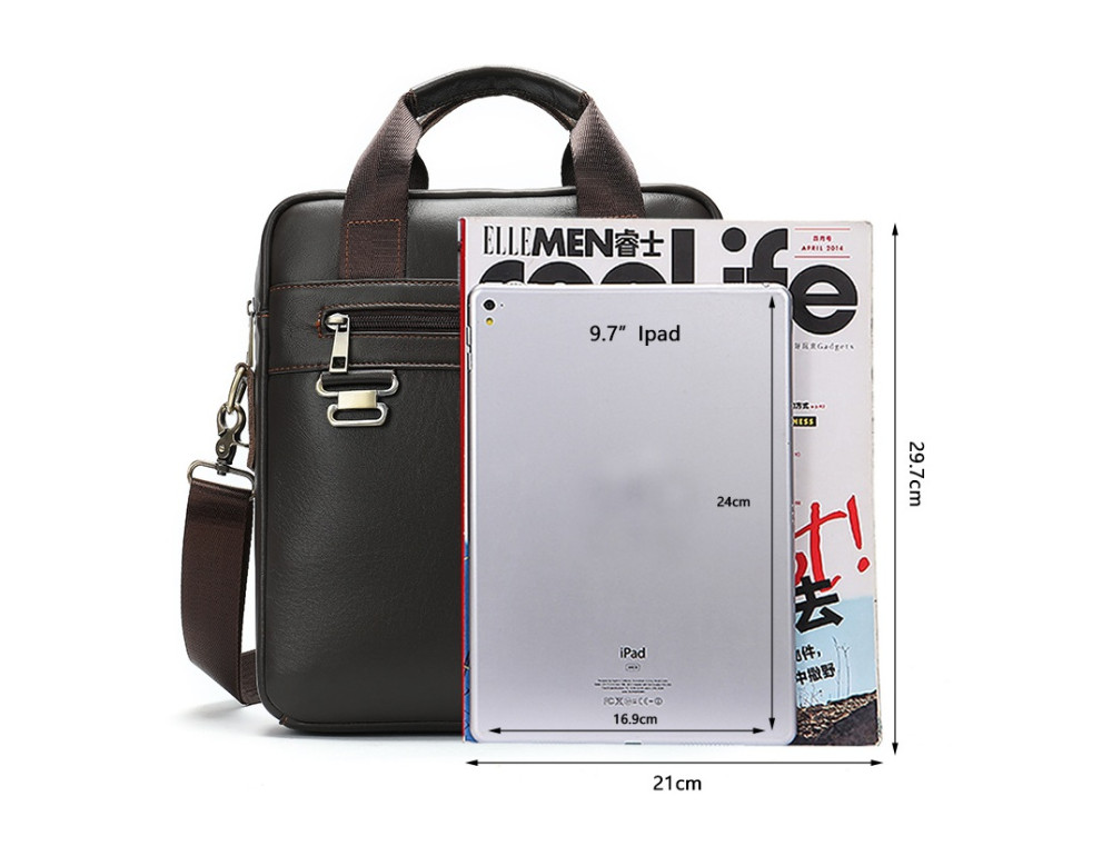 Темно-коричнева чоловіча шкіряна сумка A4 Tiding Bag 8569J - Фотографія № 6