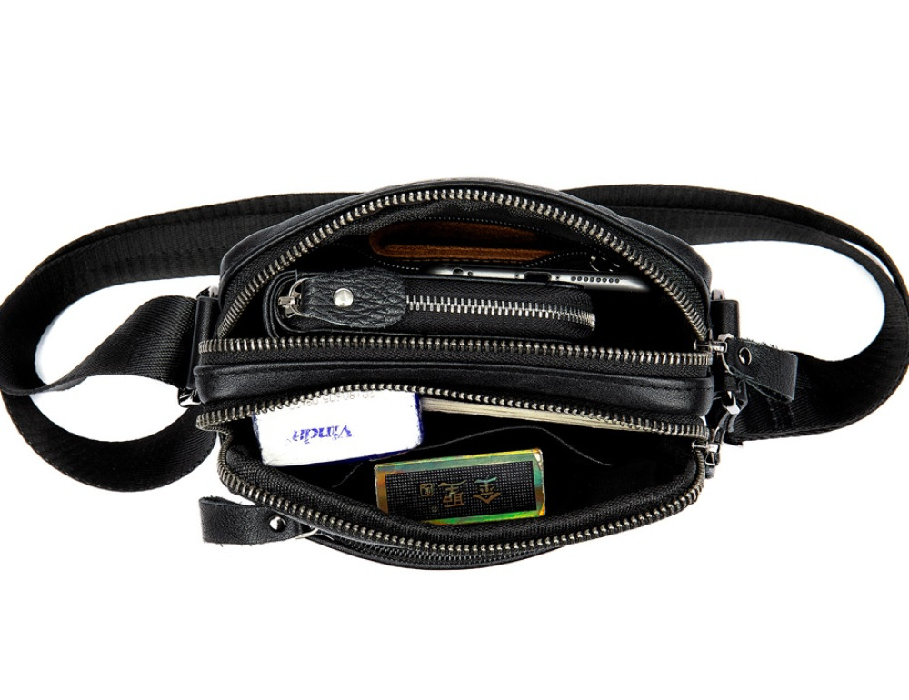 Чорна чоловіча шкіряна маленька сумка Tiding Bag 8715A - Фотографія № 7