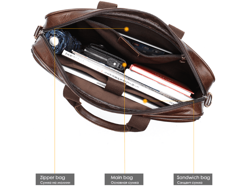 Темно-коричневий шкіряний портфель Tiding Bag 8841C - Фотографія № 10