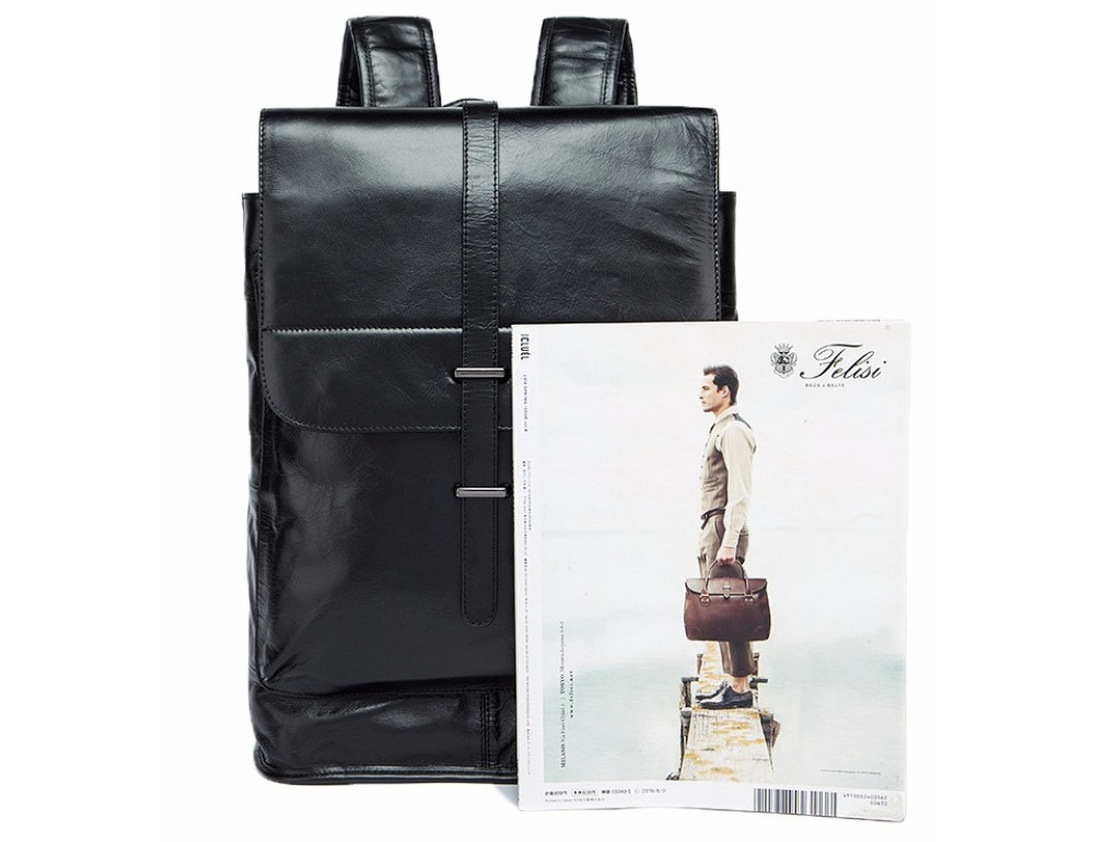 Чорний міської рюкзак з гладкої шкіри Tiding Bag 9116A - Фотографія № 3
