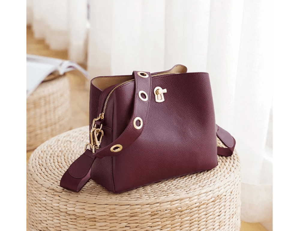 Бордова шкіряна сумочка через плече HAUT TON 919410988R - Фотографія № 3