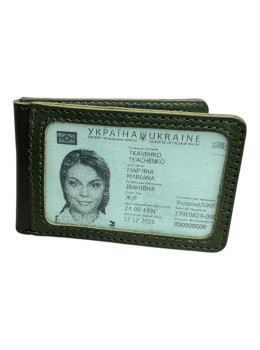 Зелёная обложка для ID с двумя прозрачными окнами Newery N2016GGA